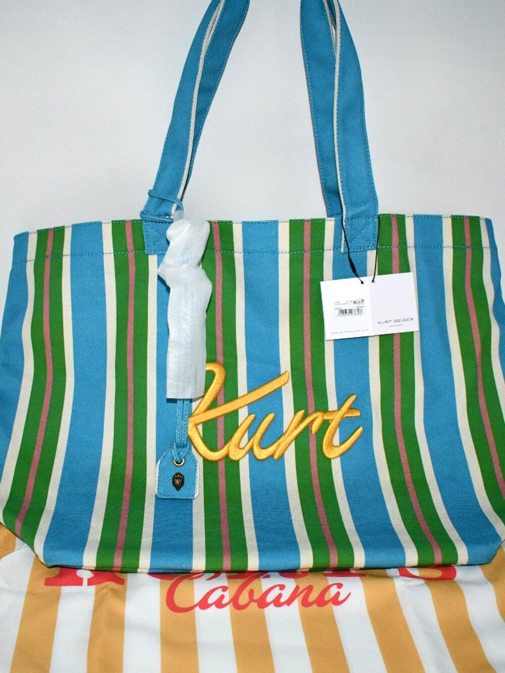 Kurt Geiger Kurt's Stripe Cabana Kurt LARGE Shopper, Blue Green 5828799339
